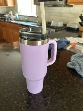 Lavender Travel Mug with Handle and Straw